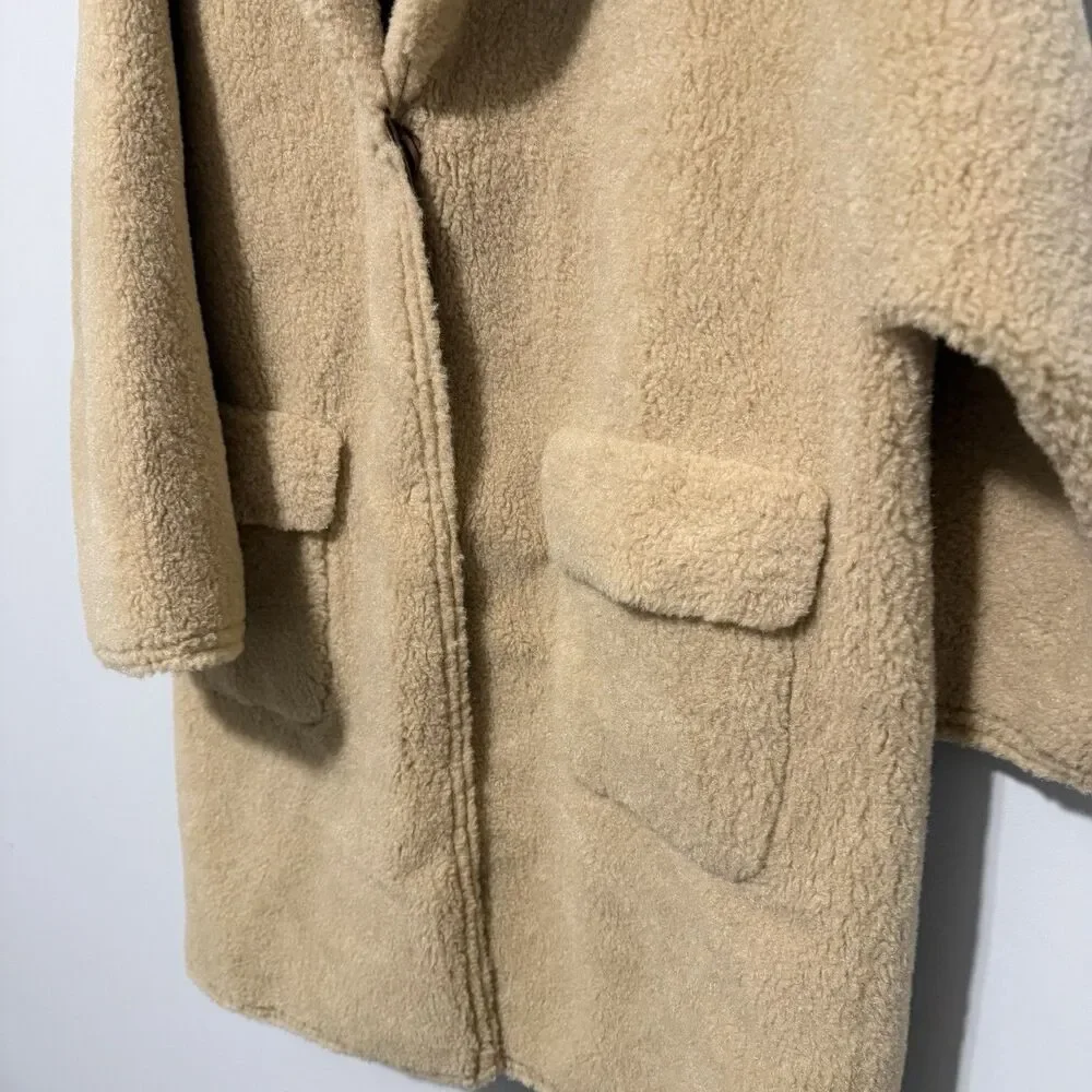 Mango Shearling look boho retro‎ statement vintage classic coat NWT XL